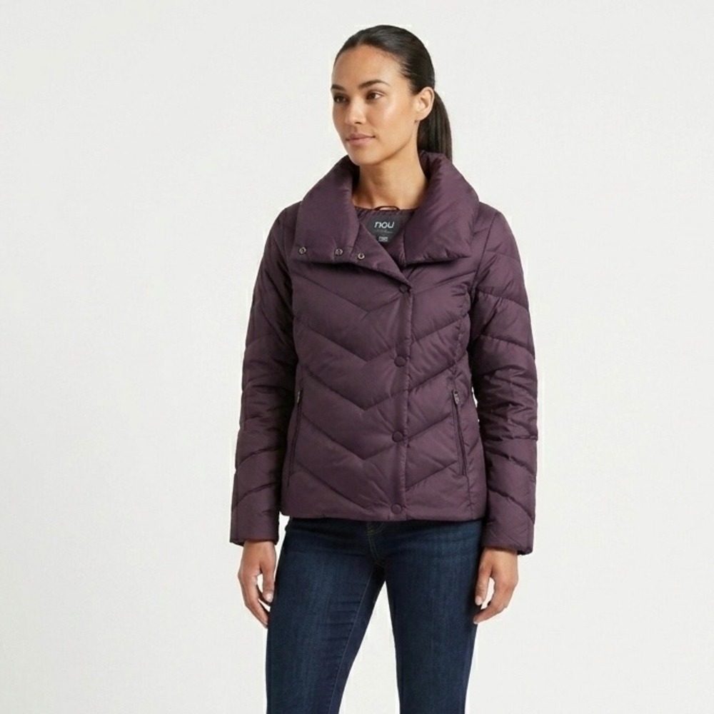 Nau Womens Down Puffer‎ Jacket S Dark Plum Purple Asymmetric Quilt Button Front